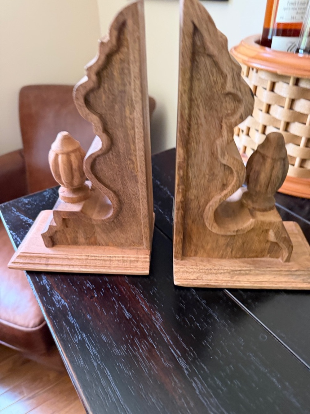 Magnolia Wooden Finial Corbel Bookends - Brown and Tan